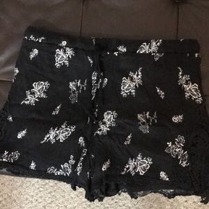 Black Floral Print Shorts